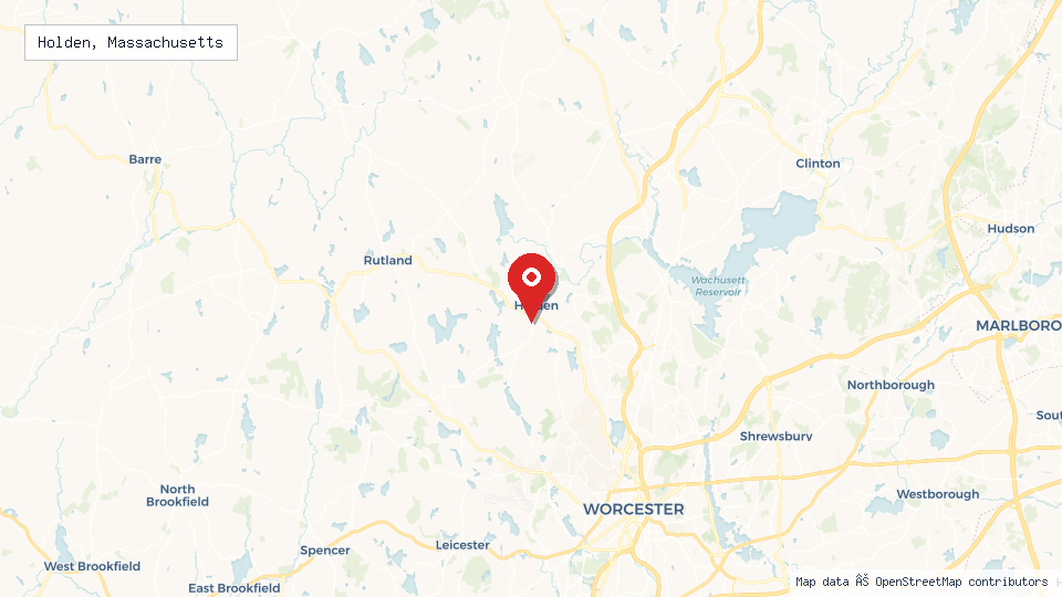 Street map of Holden, Massachusetts with location pin