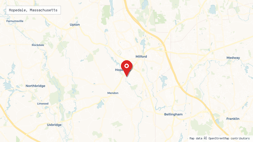 Street map of Hopedale, Massachusetts with location pin