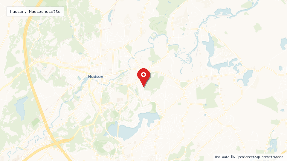 Street map of Hudson, Massachusetts with location pin