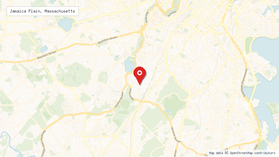 Street map of Jamaica Plain, Massachusetts with location pin