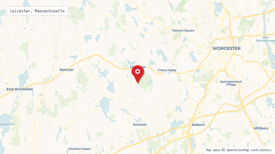 Street map of Leicester, Massachusetts with location pin