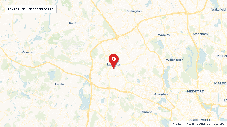 Street map of Lexington, Massachusetts with location pin