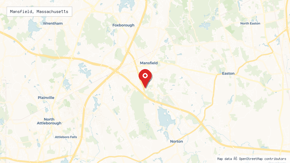 Street map of Mansfield, Massachusetts with location pin