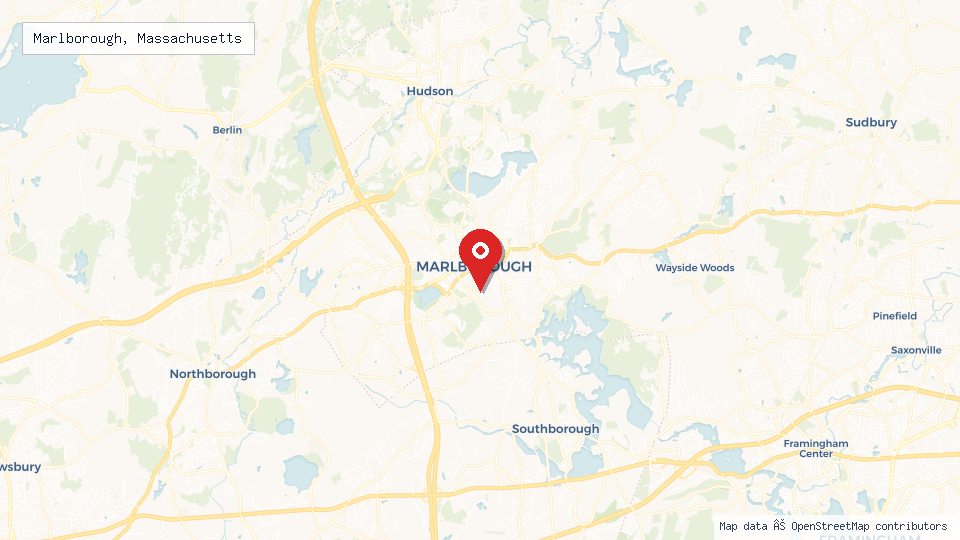 Street map of Marlborough, Massachusetts with location pin