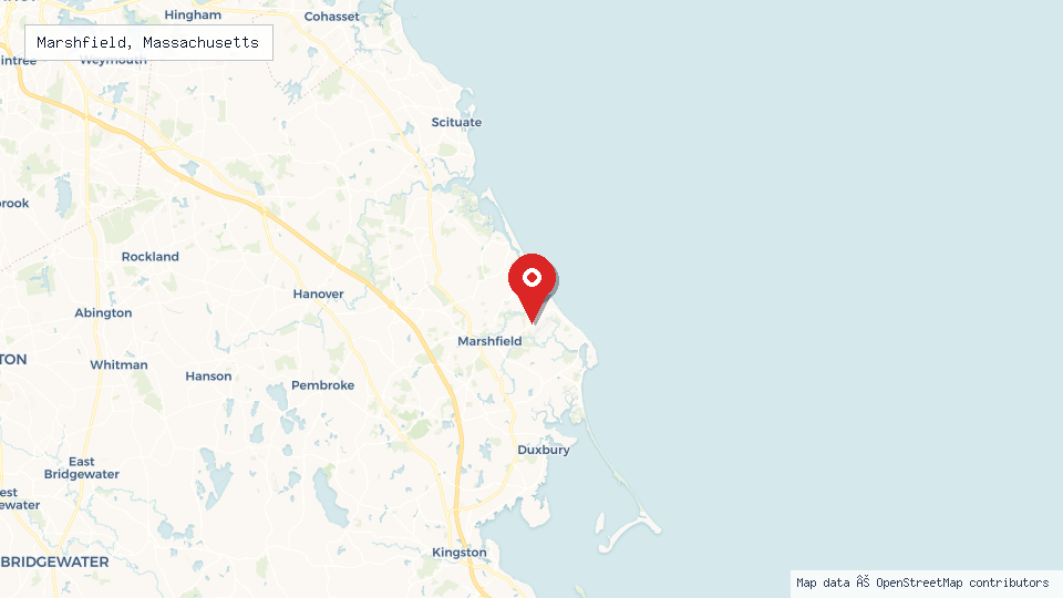 Street map of Marshfield, Massachusetts with location pin