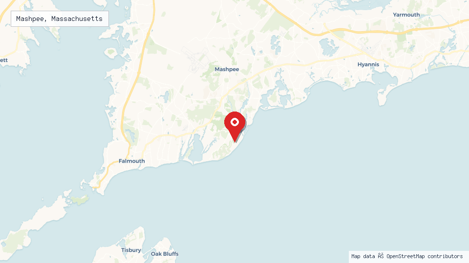 Street map of Mashpee, Massachusetts with location pin