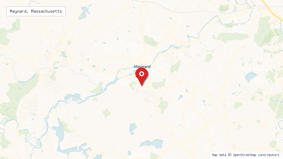 Street map of Maynard, Massachusetts with location pin