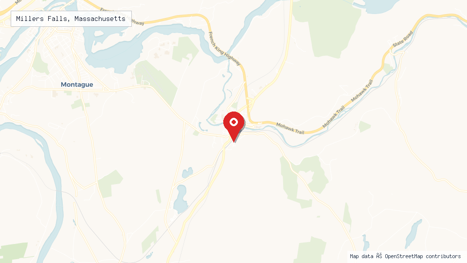 Street map of Millers Falls, Massachusetts with location pin