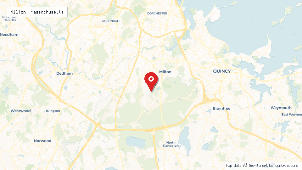 Street map of Milton, Massachusetts with location pin