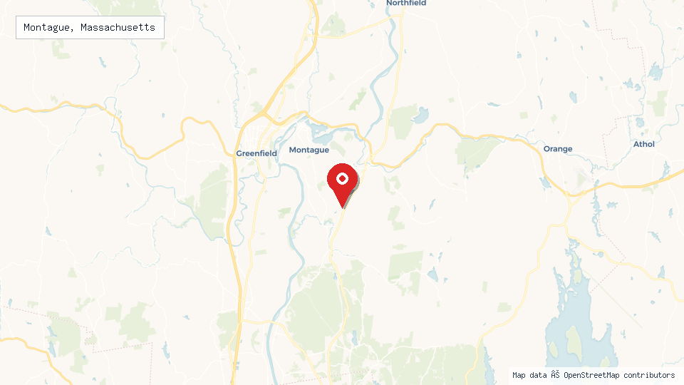 Street map of Montague, Massachusetts with location pin