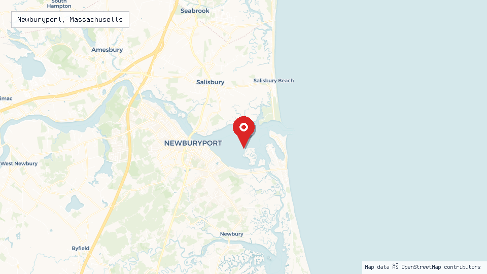 Street map of Newburyport, Massachusetts with location pin
