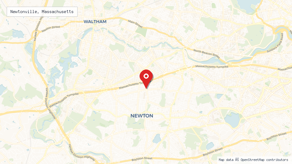 Street map of Newtonville, Massachusetts with location pin