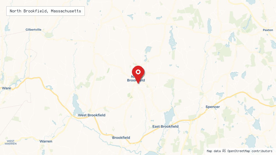 Street map of North Brookfield, Massachusetts with location pin