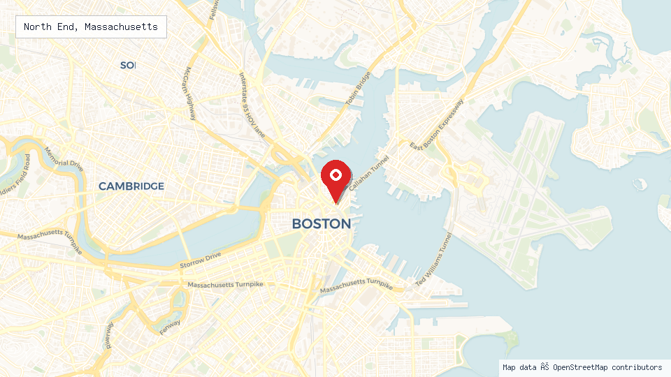 Street map of North End, Massachusetts with location pin