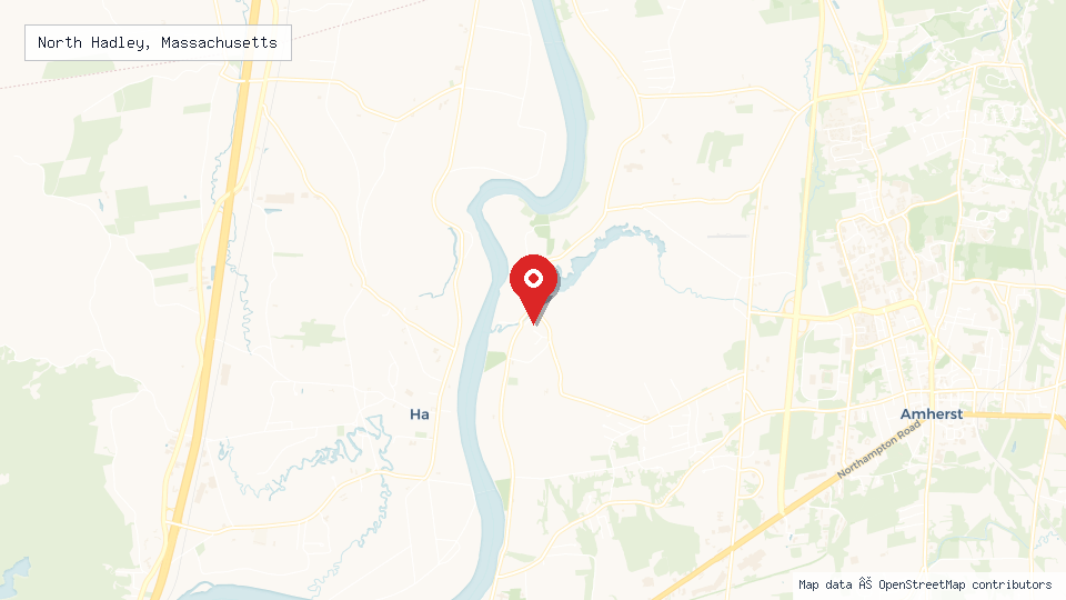 Street map of North Hadley, Massachusetts with location pin