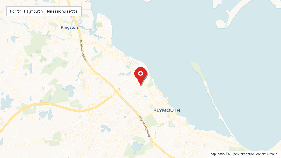 Street map of North Plymouth, Massachusetts with location pin