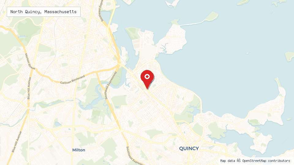 Street map of North Quincy, Massachusetts with location pin