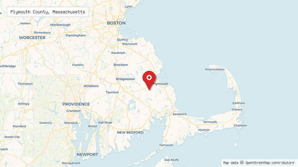 Street map of Plymouth County, Massachusetts with location pin