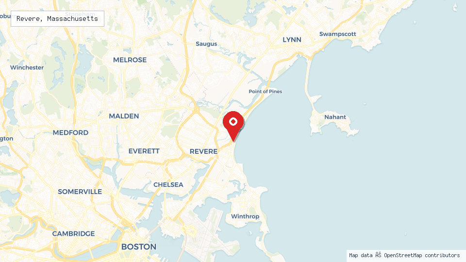 Street map of Revere, Massachusetts with location pin