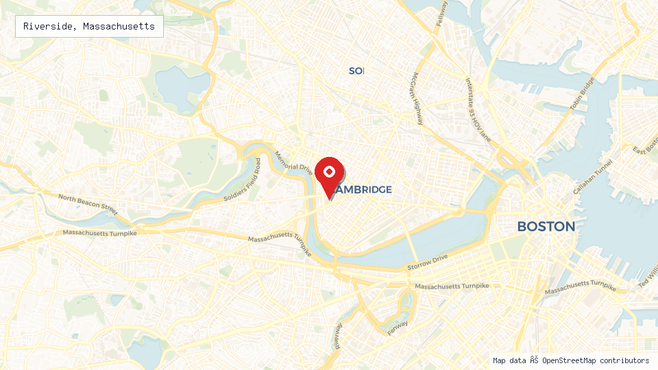 Street map of Riverside, Massachusetts with location pin
