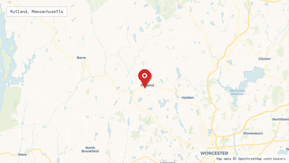 Street map of Rutland, Massachusetts with location pin