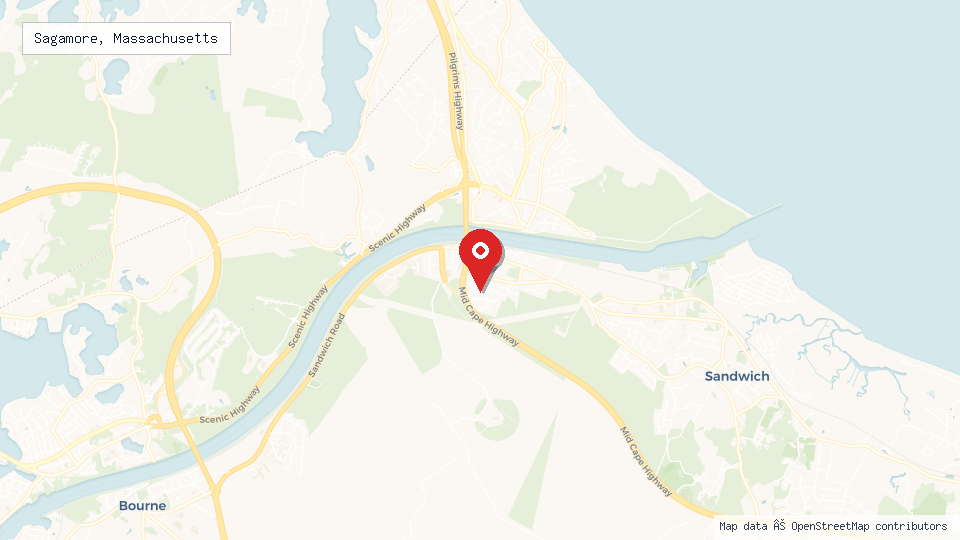 Street map of Sagamore, Massachusetts with location pin
