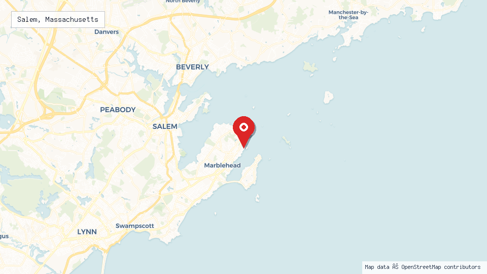 Street map of Salem, Massachusetts with location pin