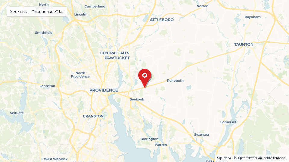 Street map of Seekonk, Massachusetts with location pin