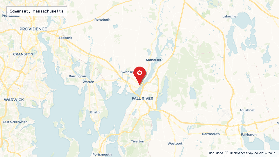 Street map of Somerset, Massachusetts with location pin
