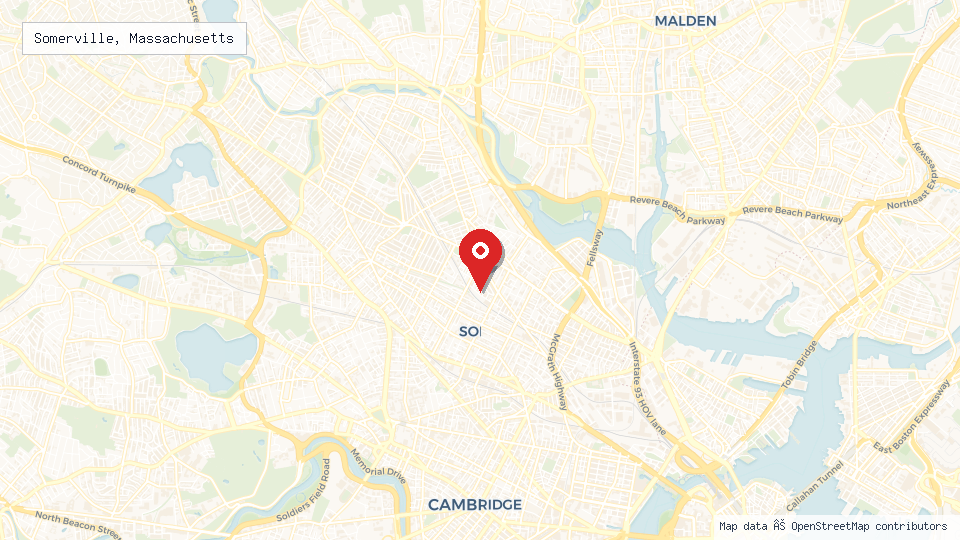 Street map of Somerville, Massachusetts with location pin