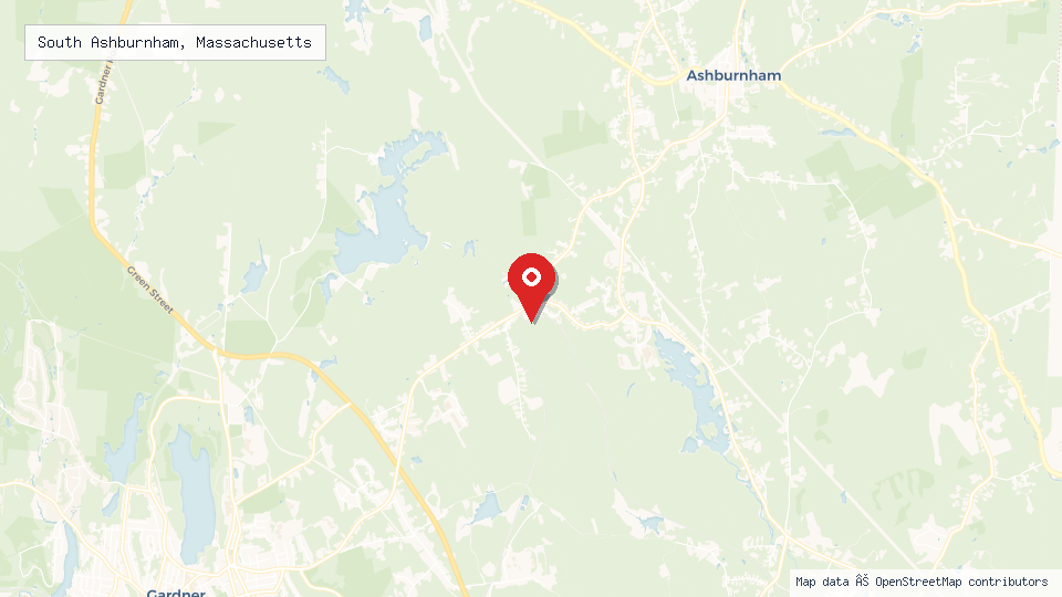 Street map of South Ashburnham, Massachusetts with location pin