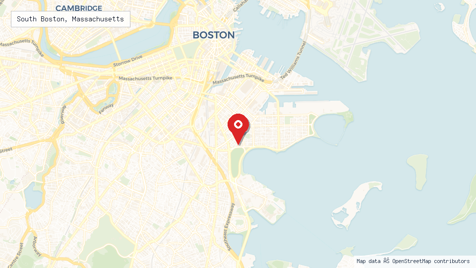 Street map of South Boston, Massachusetts with location pin