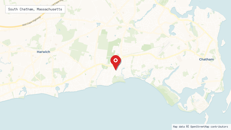 Street map of South Chatham, Massachusetts with location pin