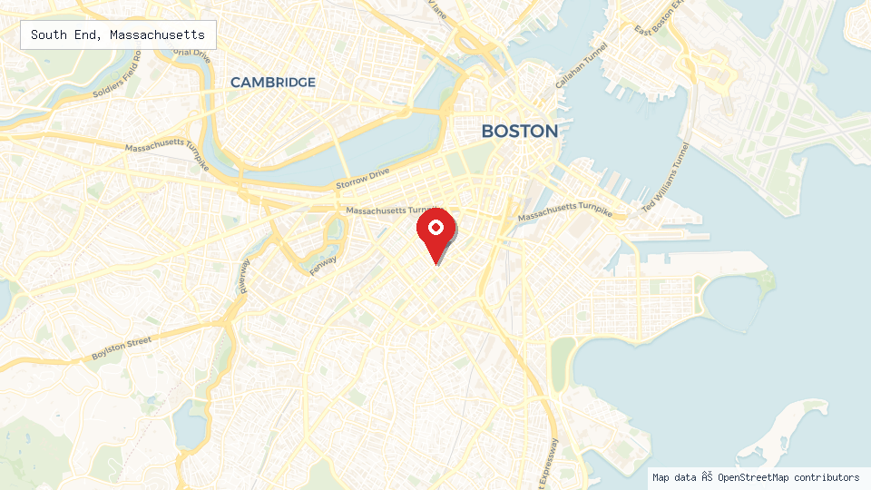 Street map of South End, Massachusetts with location pin