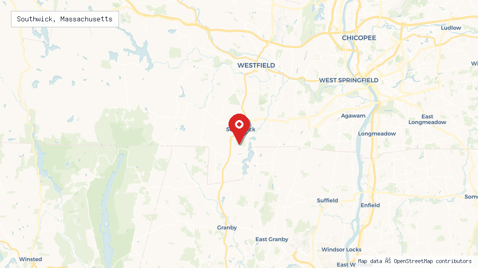 Street map of Southwick, Massachusetts with location pin