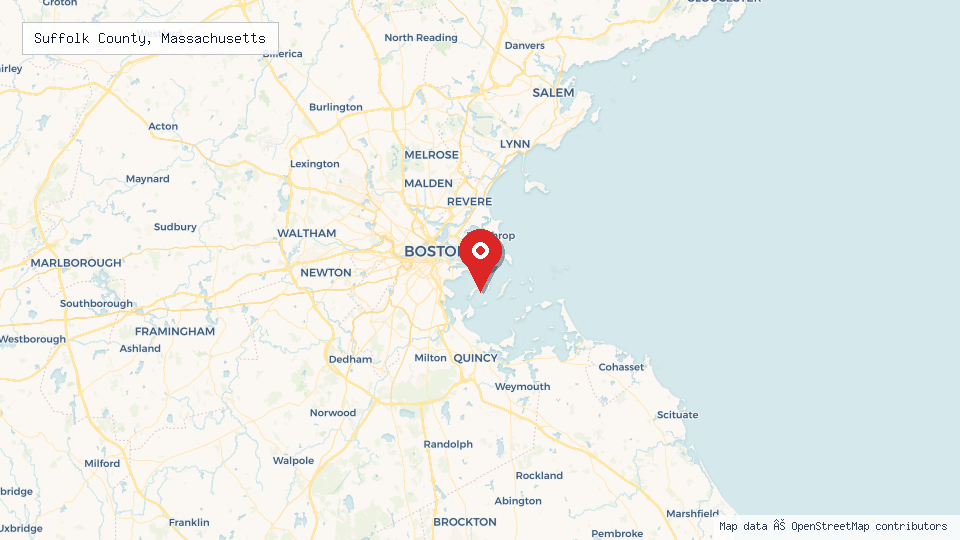 Street map of Suffolk County, Massachusetts with location pin
