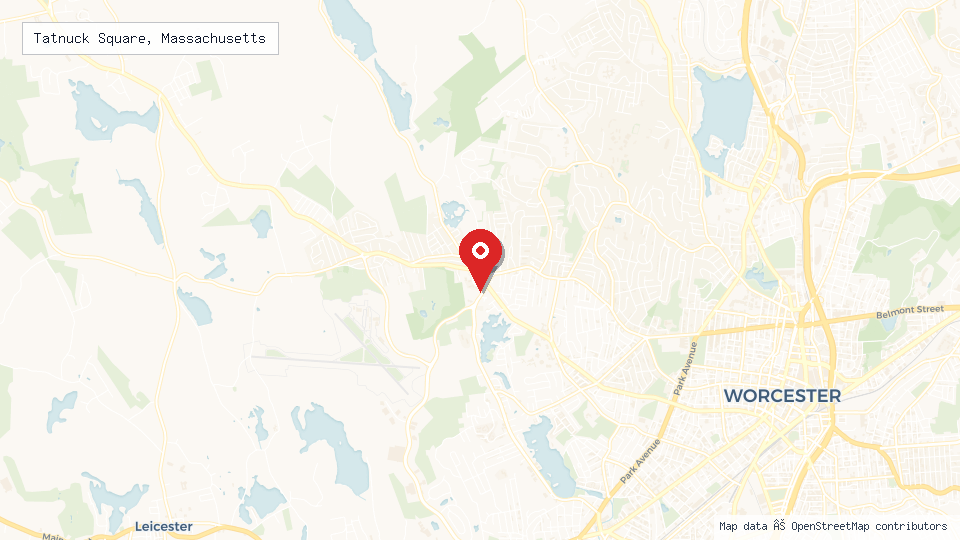 Street map of Tatnuck Square, Massachusetts with location pin