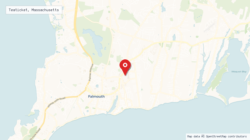 Street map of Teaticket, Massachusetts with location pin