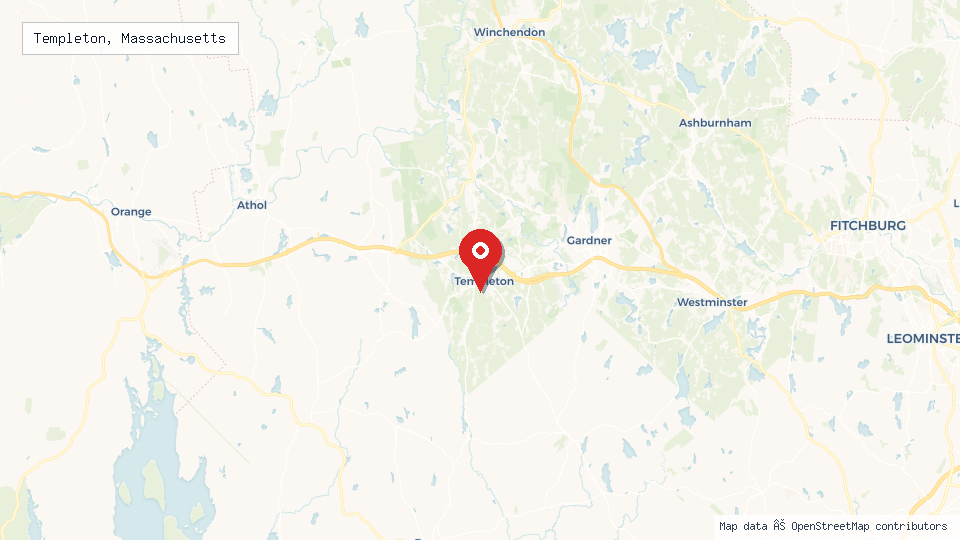 Street map of Templeton, Massachusetts with location pin