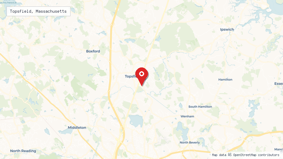 Street map of Topsfield, Massachusetts with location pin