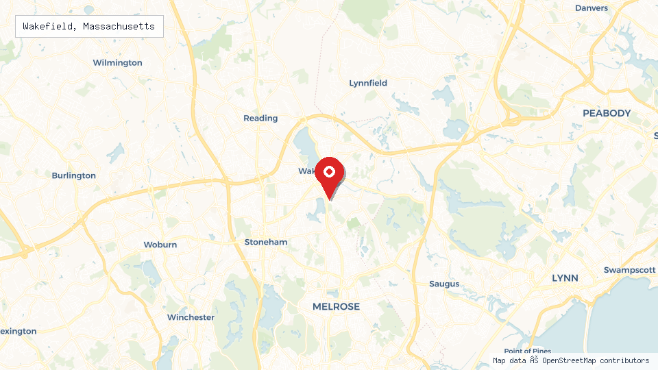 Street map of Wakefield, Massachusetts with location pin