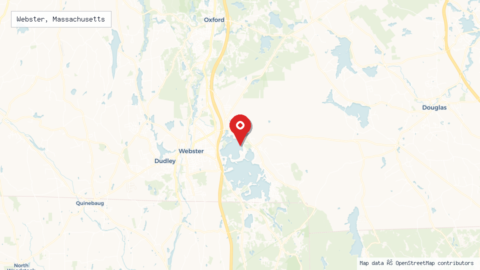 Street map of Webster, Massachusetts with location pin