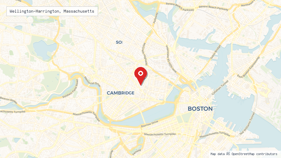Street map of Wellington-Harrington, Massachusetts with location pin