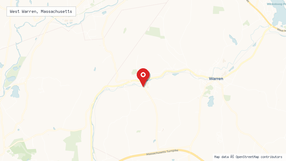 Street map of West Warren, Massachusetts with location pin