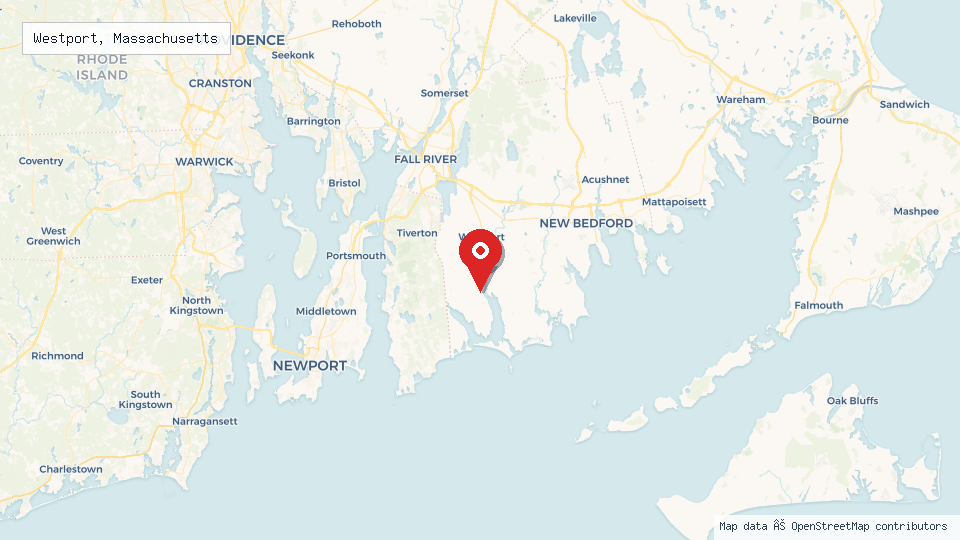 Street map of Westport, Massachusetts with location pin