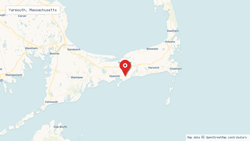 Street map of Yarmouth, Massachusetts with location pin