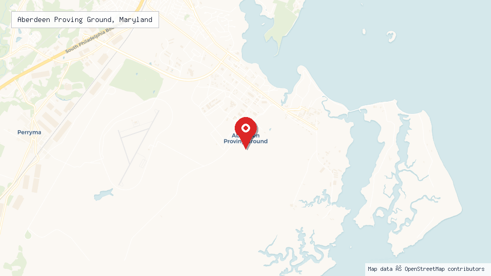 Street map of Aberdeen Proving Ground, Maryland with location pin