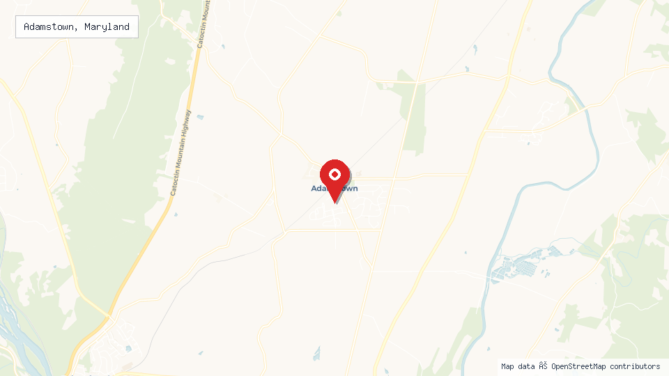 Street map of Adamstown, Maryland with location pin