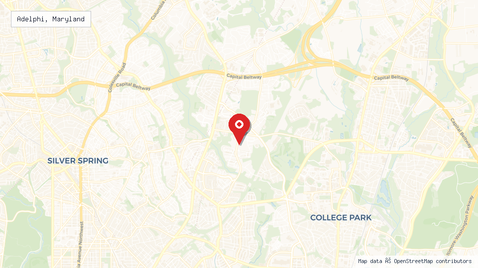 Street map of Adelphi, Maryland with location pin