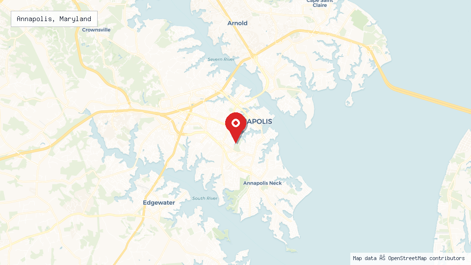 Street map of Annapolis, Maryland with location pin